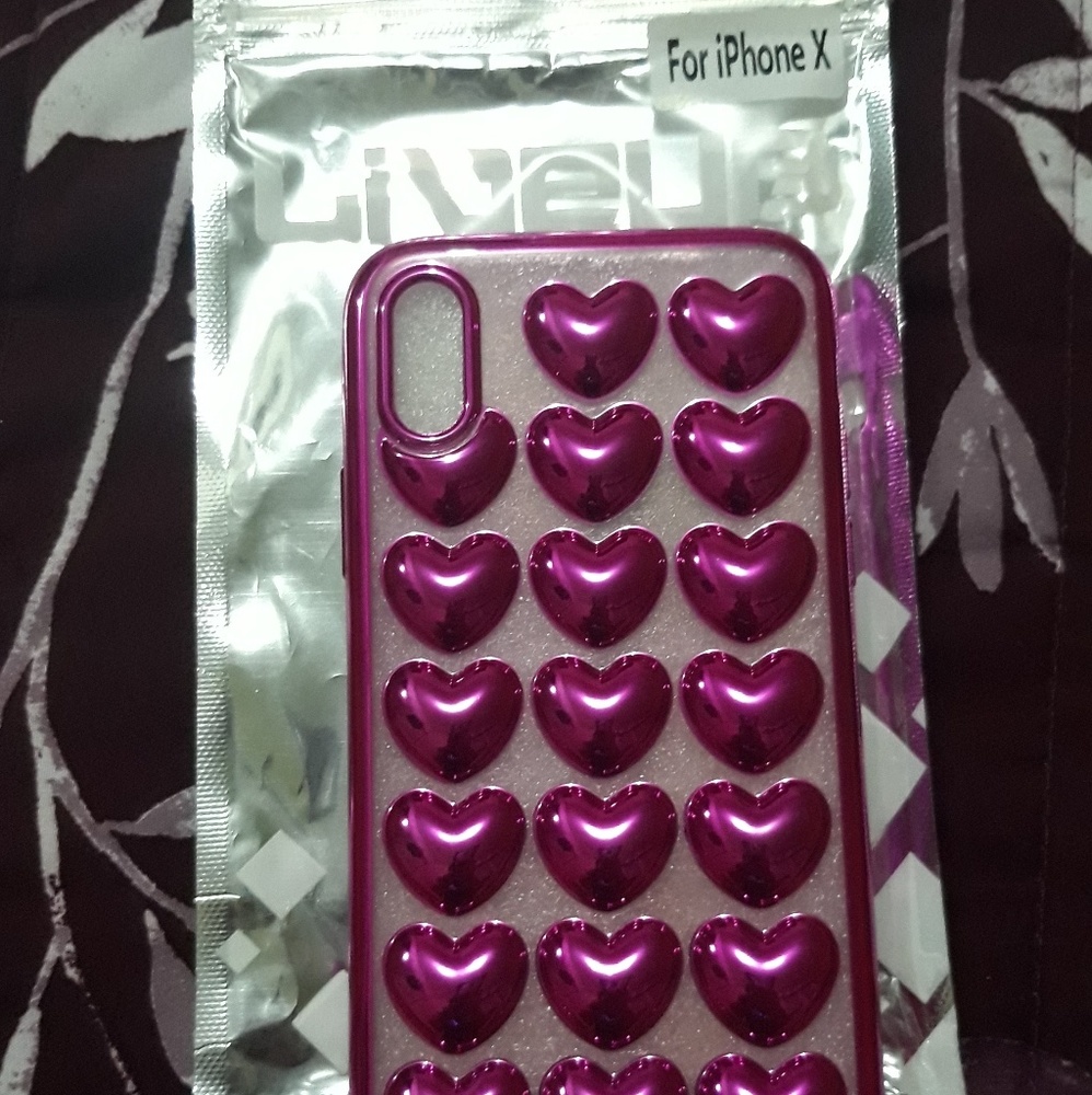 iPhone X metallic pink heart case cover